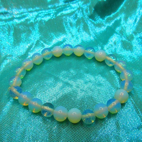 Opalite 8mm Round 7" Stretchy Gemstone Bracelet - Picture 2 of 3